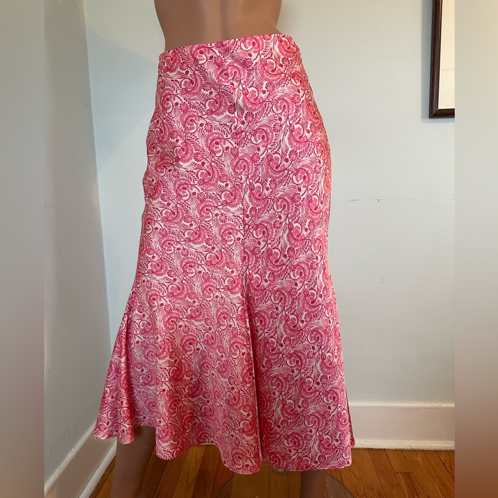 J. Crew Pink and White Paisley Satin Midi Skirt. NWT